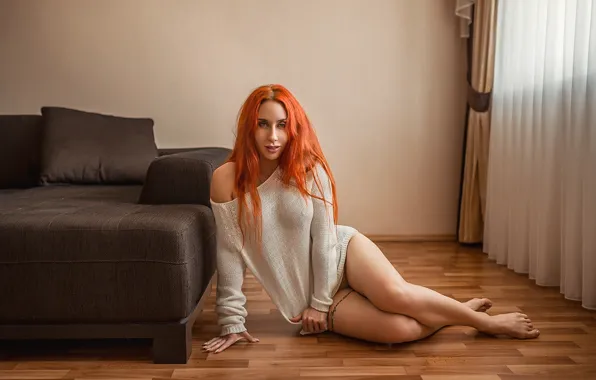 Картинка legs, pretty, redhead, floor, feet, Георгий Дьяков