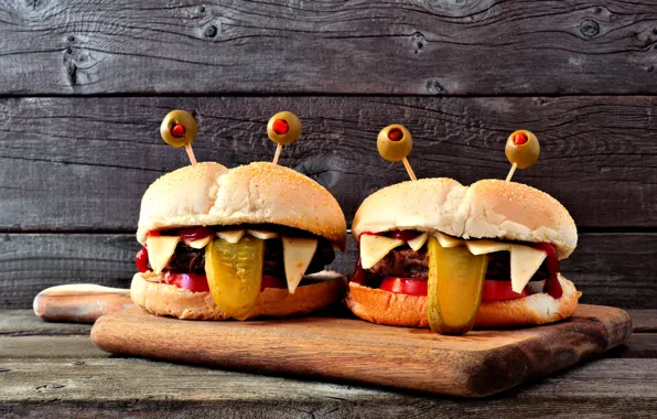 Olives, hamburgers, for children