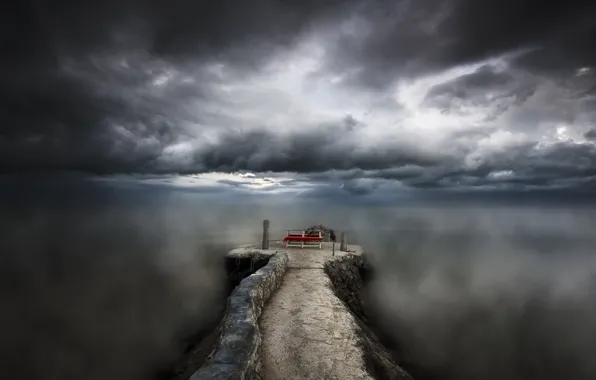 Море, туман, Облака, тропа