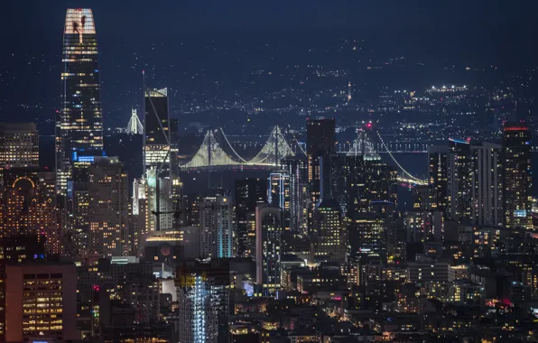 Огни, здания, небоскребы, USA, California, San Francisco