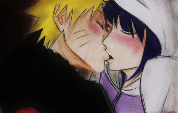 Картинка Naruto Uzumaki, Хината, арт, Наруто, парень, Naruto, аниме, Hyuuga Hinata, девушка, поцелуй