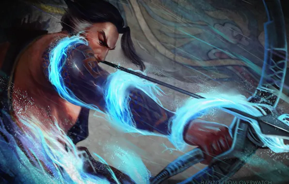 Магия, лук, фэнтези, мужчина, Hanzo, Overwatch, Dzikawa