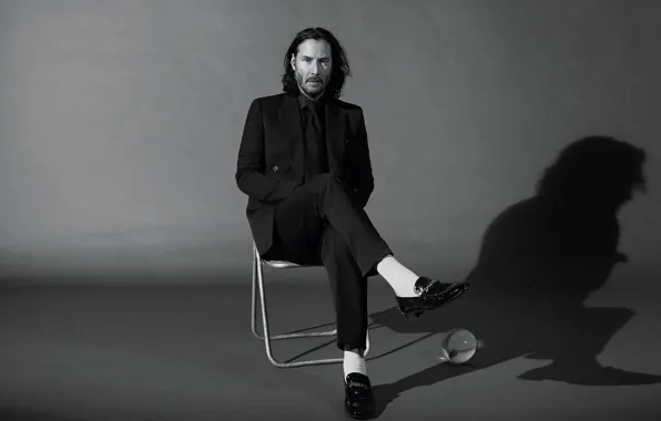 Взгляд, фото, тень, костюм, черно-белое, мужчина, Keanu Reeves