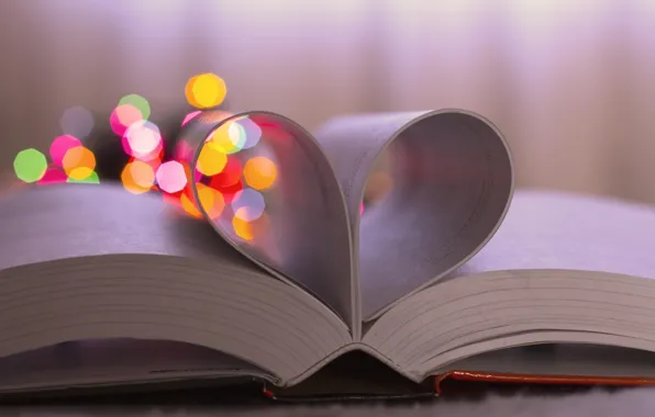 Огни, сердце, книга, сердечко, книжка, страницы, боке