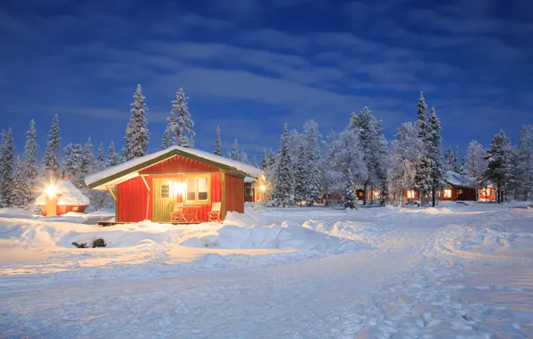 Картинка зима, снег, деревья, пейзаж, природа, зимний, домик, house