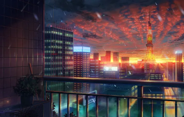 Закат, город, вечер