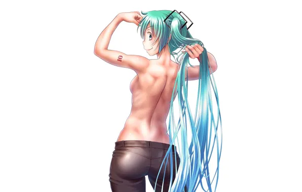 Music, girl, ass, Hatsune Miku, Vocaloid, long hair, boobs, breast