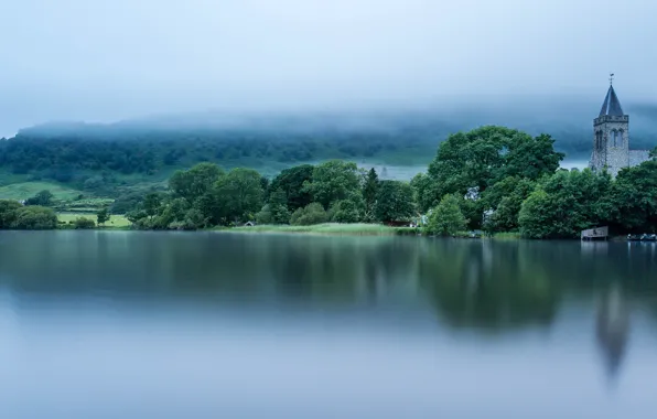 Картинка туман, озеро, Шотландия, Scotland, Loch Lomond, озеро Лох-Ломонд