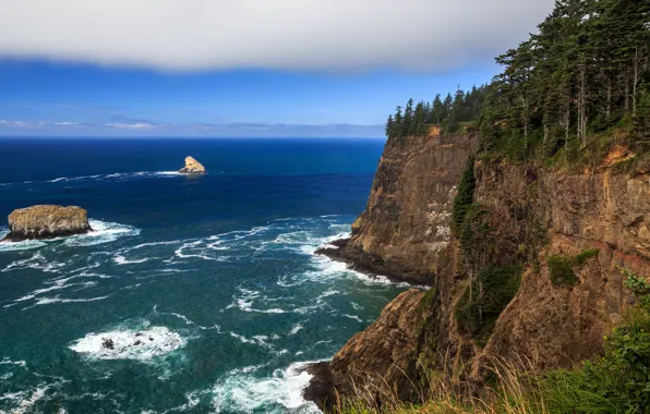 Море, скала, прибой, Oregon, multi monitors, ultra hd, Cape Meares