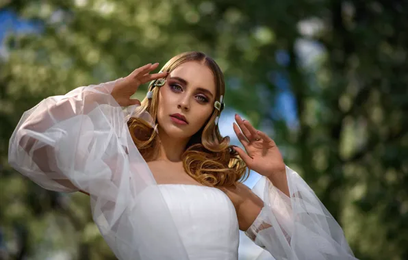 Поза, платье, боке, азгляд, Helen, Dmitry Medved