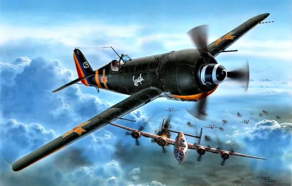 Картинка Истребитель, Бомбардировщик, Румыния, B-24, WWII, IAR, IAR-81C