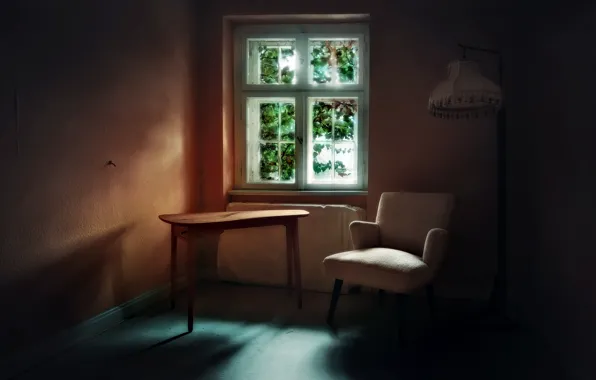 Картинка стол, кресло, окно