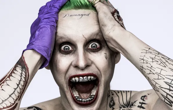 Картинка зубы, тату, ужас, перчатка, крик, Joker, Джаред Лето, Jared Leto