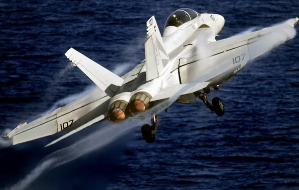 Картинка самолет, Boeing, США, штурмовик, истребитель-бомбардировщик, палубный, Эффект Прандтля — Глоерта, F/A-18F Super Hornet