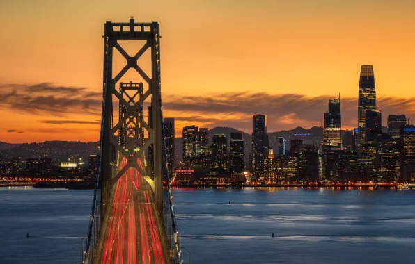 Ночь, мост, город, San Francisco, Bay Rush