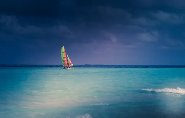 Картинка лодка, парус, катамаран, Карибское море