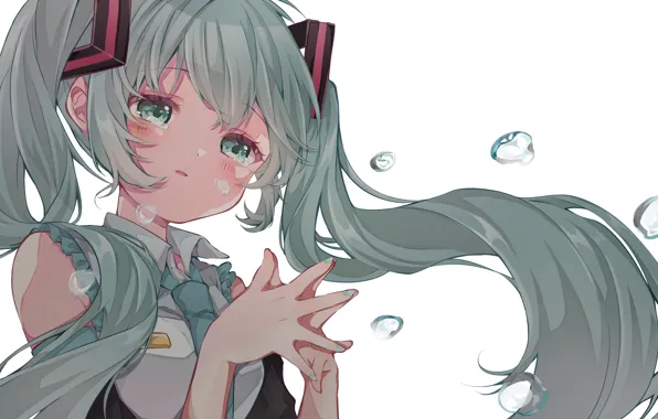 Вода, девушка, капли, Hatsune Miku, Vocaloid