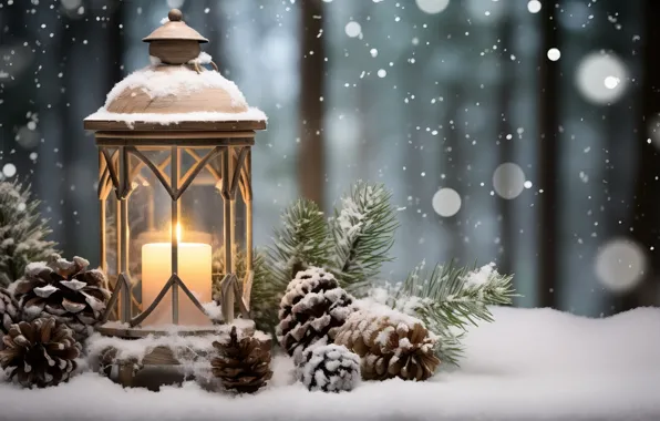 Новый Год, snow, снег, snowy, зима, lantern, украшения, Рождество