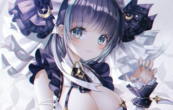 Girl, sexy, cleavage, long hair, dress, boobs, anime, blue eyes