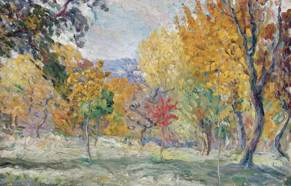 Осень, деревья, пейзаж, картина, Анри Лебаск, Landscape with Trees