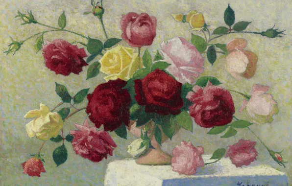Цветы, картина, натюрморт, Achille Lauge, Букет Роз, Ашиль Ложе