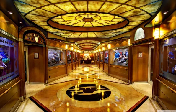 Двери, освещение, коридор, пол, витрины, The Walt Disney Theater
