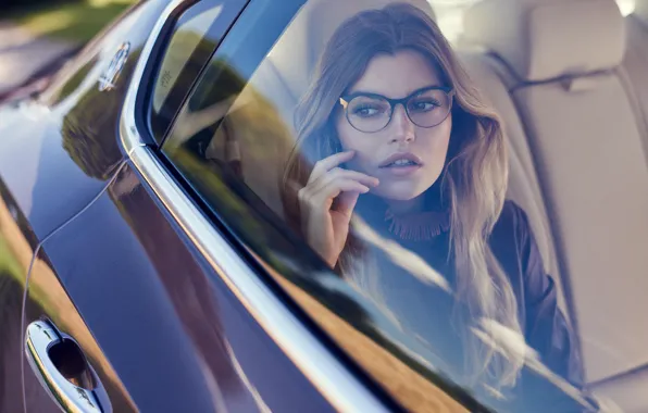 Girl, Car, Glasses, Window, Blond