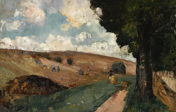 Пейзаж, картина, 1911, Лессер Ури, Lesser Ury, Рабочие в Поле. Тюринген
