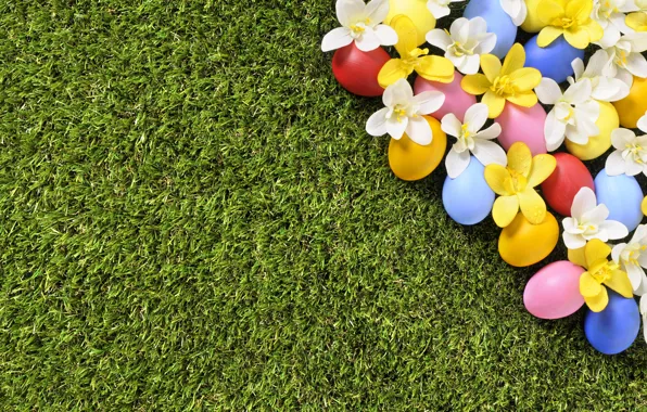 Картинка трава, цветы, весна, Пасха, flowers, spring, Easter, eggs