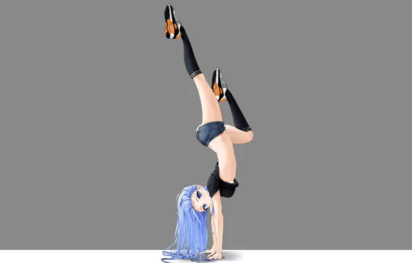 Картинка girl, sexy, shorts, long hair, anime, blue eyes, beautiful, pretty