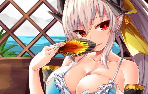 Girl, sexy, lingerie, bra, cleavage, long hair, boobs, anime