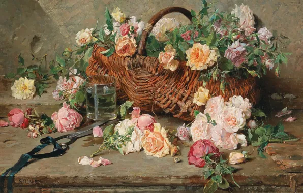 Французский живописец, French painter, oil on canvas, Франсуа-Адольф Грисо, Francois Adolphe Grison, Натюрморт из роз …