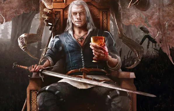 Картинка sword, fantasy, character, The Witcher, games, cup, throne