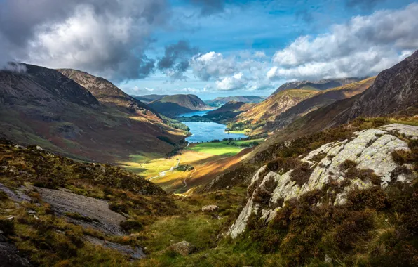 Картинка пейзаж, горы, природа, долина, Великобритания, озёра, Озёрный край, Lake District