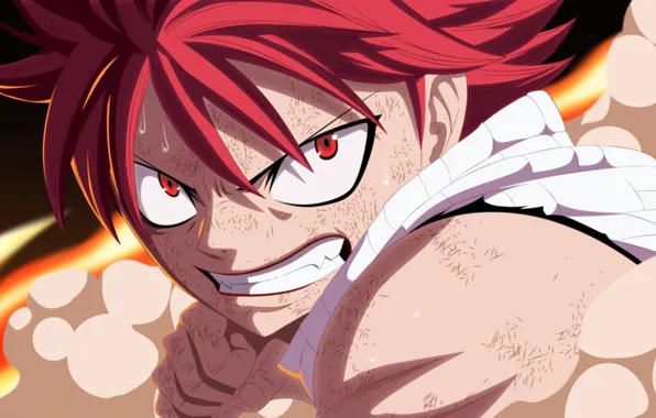 Злость, аниме, арт, Fairy Tail, Нацу, Хвост феи