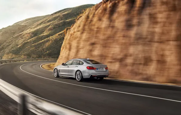 Свет, горы, блики, разметка, поворот, BMW, склон, ограждение