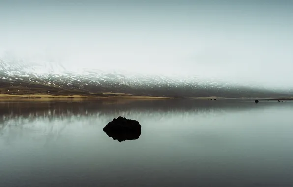 Rock, water, fog, mist, fjord