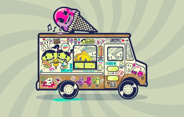 Картинка цвета, лужа, мороженое, наклейки, Фургон