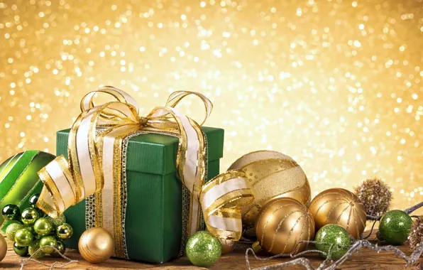 Новый Год, Рождество, golden, christmas, balls, merry christmas, gift, decoration