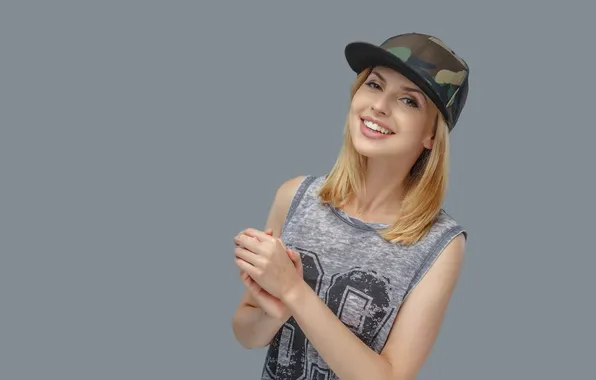 Blond, female, positive, portrait, baseball cap