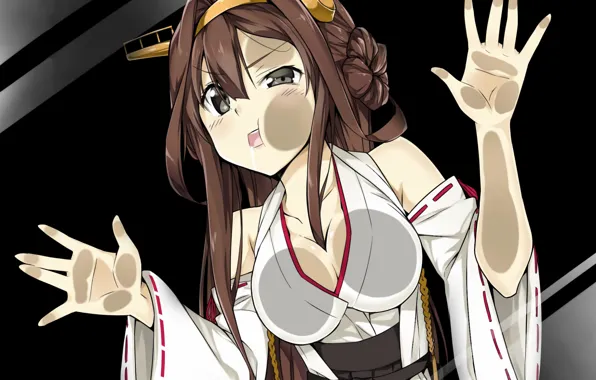 Girl, sexy, cleavage, long hair, dress, brown hair, boobs, anime