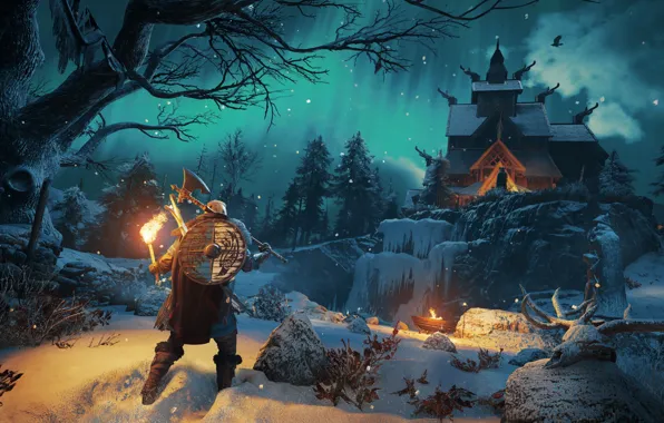 Зима, факел, Assassin's Creed, викинг, Ubisoft Montreal, 2020, Valhalla, Assassin’s Creed Valhalla