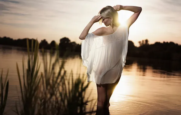 Девушка, закат, в воде, Florian Weiler