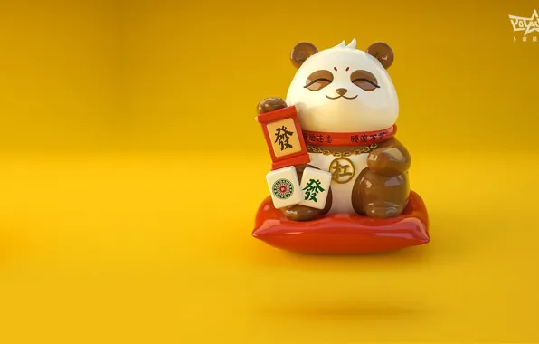 Игра, арт, панда, маджонг, Lucky Panda, Jane Ye
