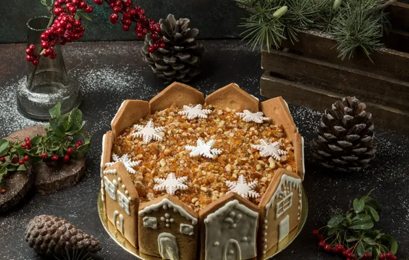 Картинка новый год, торт, хвоя