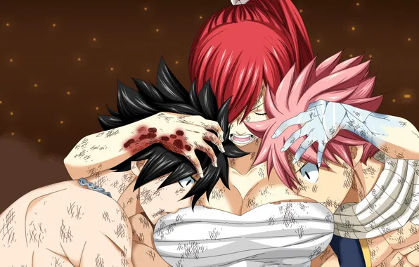 Аниме, арт, Fairy Tail, Нацу, Эльза, Хвост феи, Грей