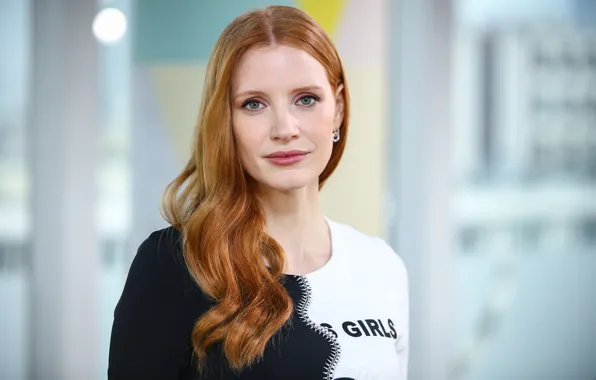 Взгляд, поза, макияж, актриса, hair, Jessica Chastain, Джессика Честейн