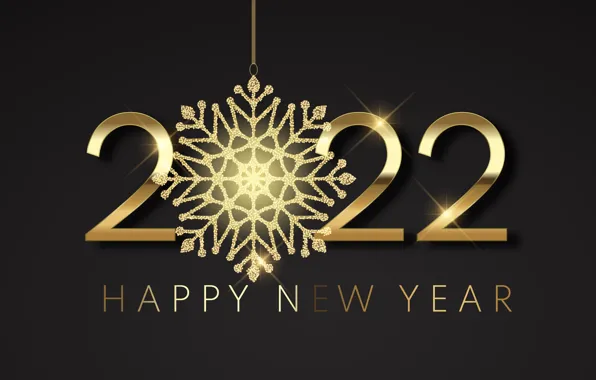 Картинка золото, цифры, Новый год, golden, черный фон, new year, happy, снежинка