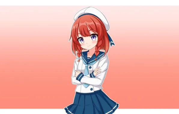 Girl, long hair, anime, beautiful, purple eyes, pretty, redhead, attractive