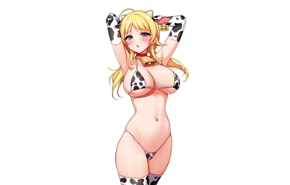 Girl, sexy, cleavage, thighhighs, horns, long hair, boobs, animal ears